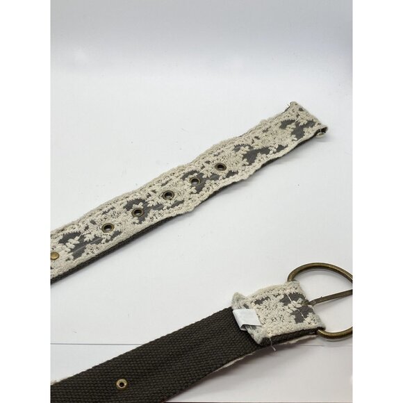 Green Beige Lace Women's Canvas Belt with Rivets Size 11 41.5" End2End x 1.75" - Picture 12 of 12
